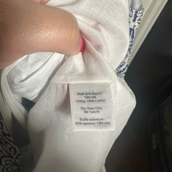 Vineyard Vines Women's Blue Mirrored Leaves Trapeze Tassel Halter Dress Size 4 - Picture 9 of 10